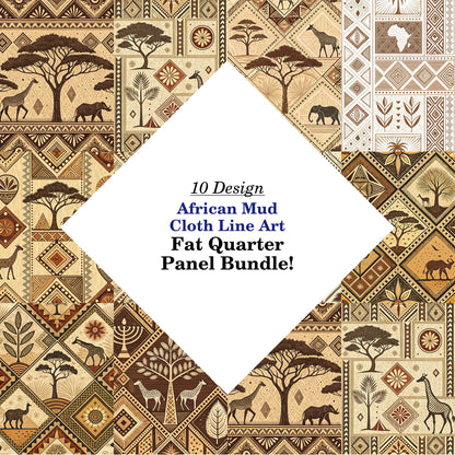 African Mud Cloth Line Art Fat Quarter Bundle