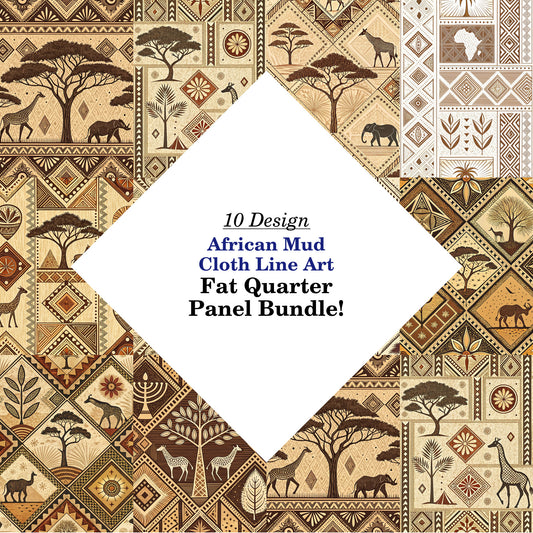 African Mud Cloth Line Art Fat Quarter Bundle