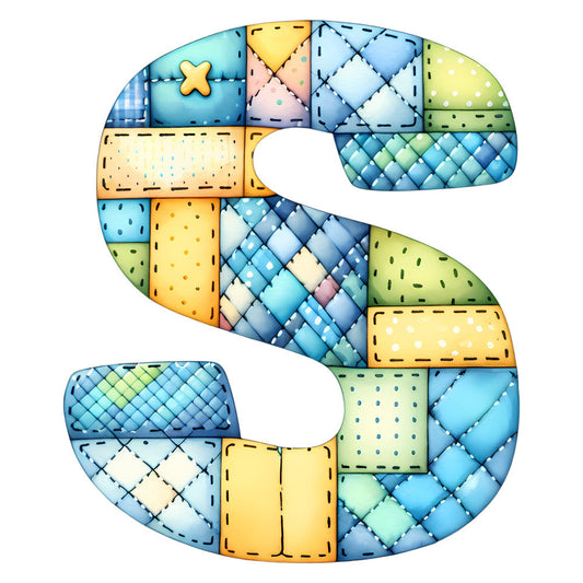 Blue Patchwork Alphabet Fabric Panel 27