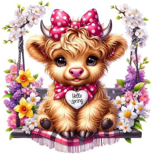 Springtime Highland Cows Fabric Panel 11