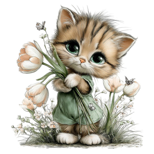 Whimsical Spring Cat Fabric Panel 25