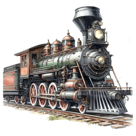 Watercolor Steam Train Fabric Panel 4