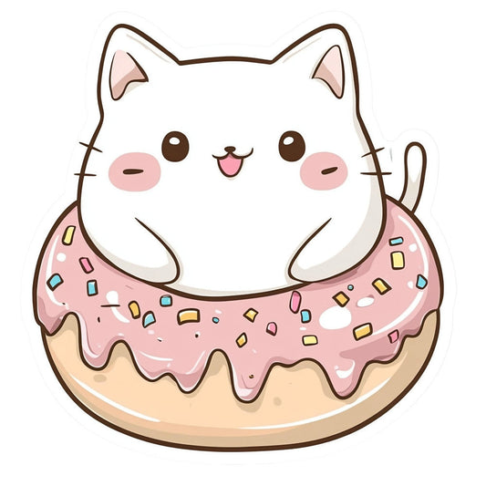 White Kawaii Cat Fabric Panel 13