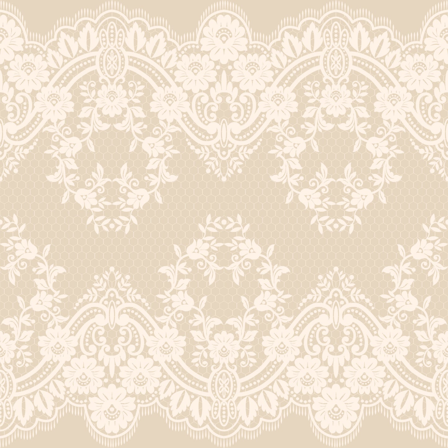 beige, cream, white, lace pattern, victorian lace, ornate design, floral motifs, delicate scrollwork, vintage style, romantic pattern, quilting cotton, fabric panel, intricate details, soft tones, elegant design, decorative border, feminine aesthetic, tea party theme, neutral palette