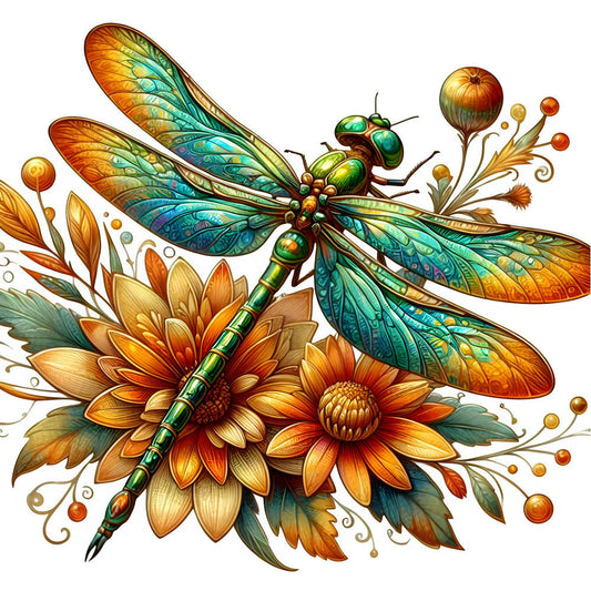 Dragonfly Flower Fabric Panel 12