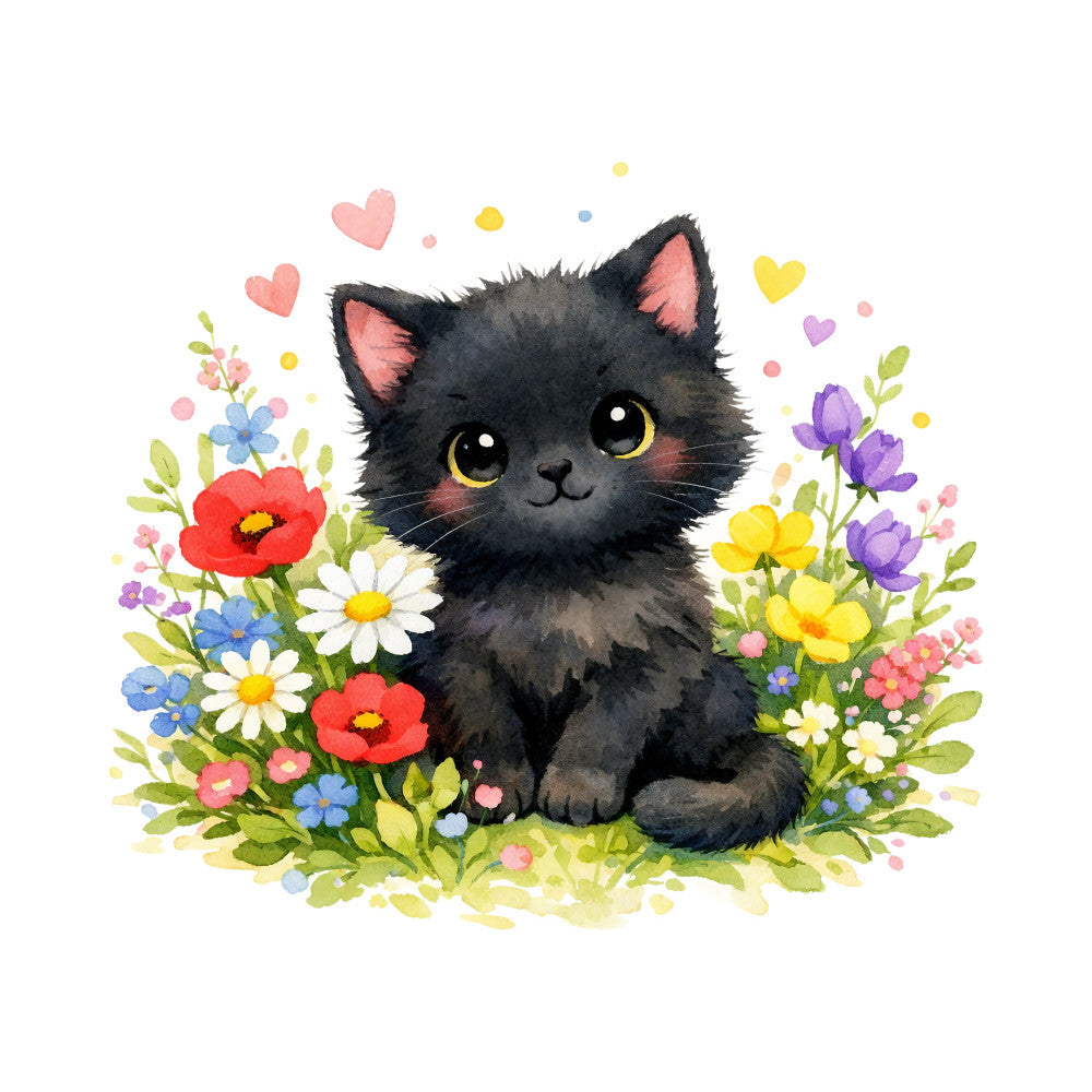 Black Spring Kitten Fabric Panel 3