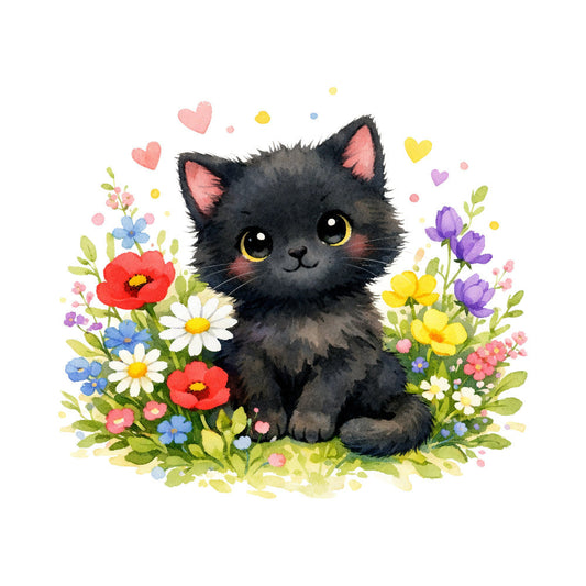 Black Spring Kitten Fabric Panel 3
