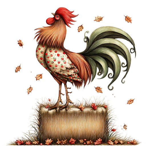 Whimsical Autumn Rooster Fabric Panel 11