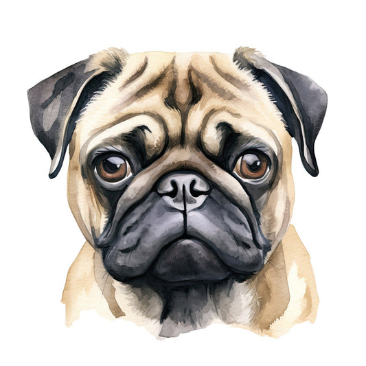 Watercolor Pug Fabric Panel 13