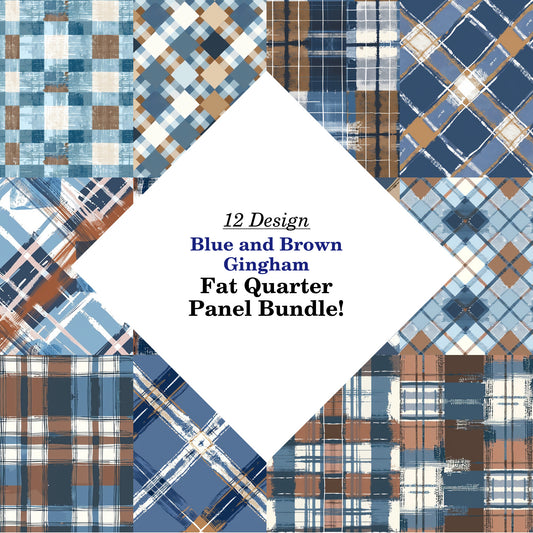Blue and Brown Gingham Fat Quarter Bundle
