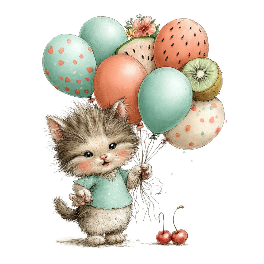 Whimsical Summer Cat Fabric Panel 20
