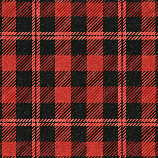 red, black, buffalo plaid, checkered pattern, gingham, plaid design, quilting cotton, fabric panel, diagonal stripes, geometric pattern, square blocks, two-tone, contrasting colors, rustic style, country pattern, lumberjack plaid, woven texture, alternating squares, cabin style, outdoor theme