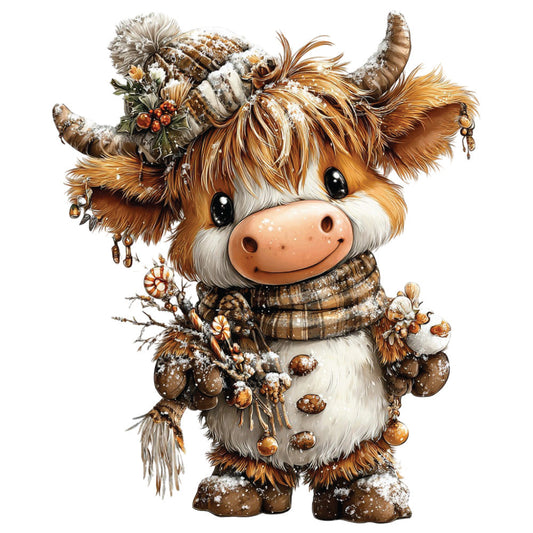 Christmas Highland Cow Fabric Panel 24