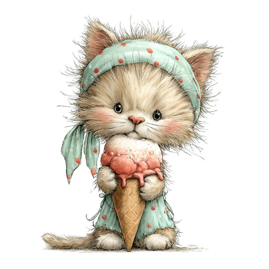 Whimsical Summer Cat Fabric Panel 24