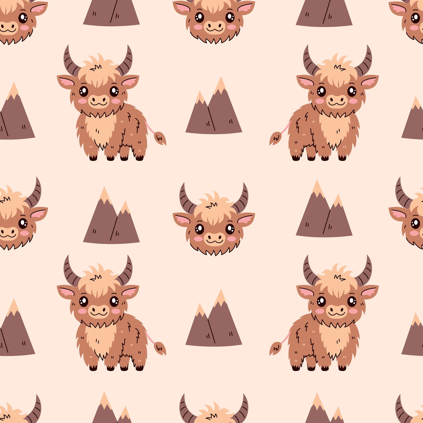 Cute Baby Highland Cows Pattern 2 Quilting Cotton Fabric