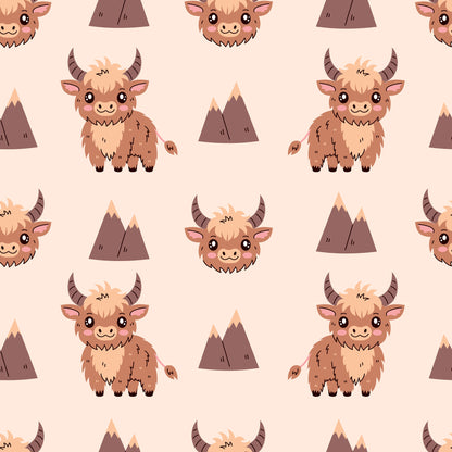 Cute Baby Highland Cows Pattern 2 Quilting Cotton Fabric