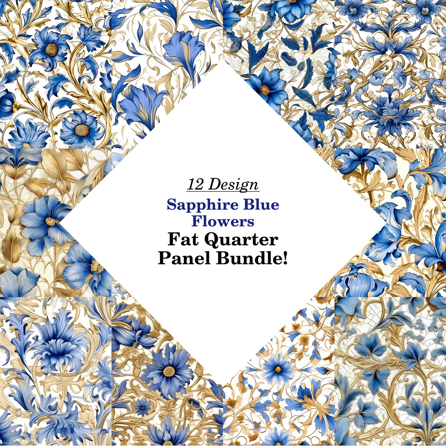 Sapphire Blue Flowers Fat Quarter Bundle