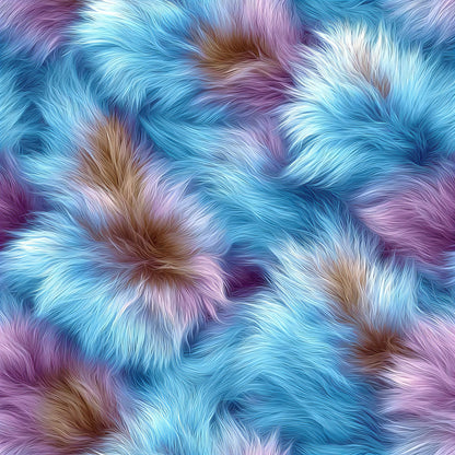 fluffy fur, swirled pattern, blue tones, purple hues, brown accents, white highlights, soft texture, abstract swirls, luxurious feel, quilting cotton, fabric panel, flowing design, multi-colored, silky appearance, dimensional look, artistic rendering, smooth gradients, contemporary style, crafting material, sewing fabric