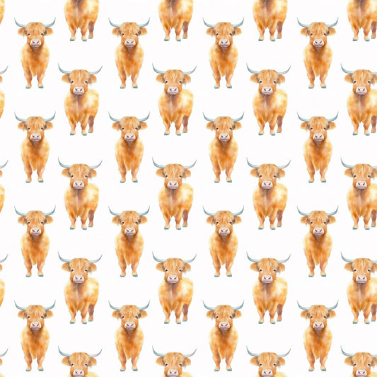 Funky Highland Cows Pattern 2 Quilting Cotton Fabric