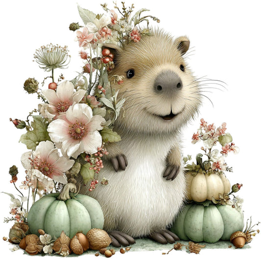 Whimsical Fall Autumn Capybara Fabric Panel 8