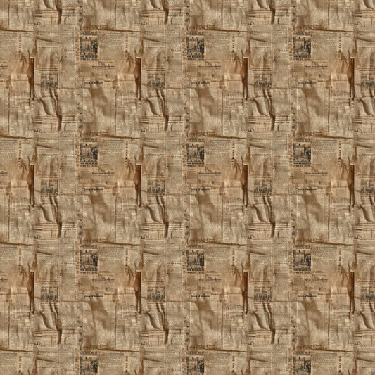 beige, tan, sepia, brown, vintage newspapers, aged paper, text columns, headlines, antique style, weathered appearance, nostalgic, quilting cotton, fabric panel, retro design, old-fashioned, faded print, newspaper clippings, historical feel, muted tones, repeating pattern