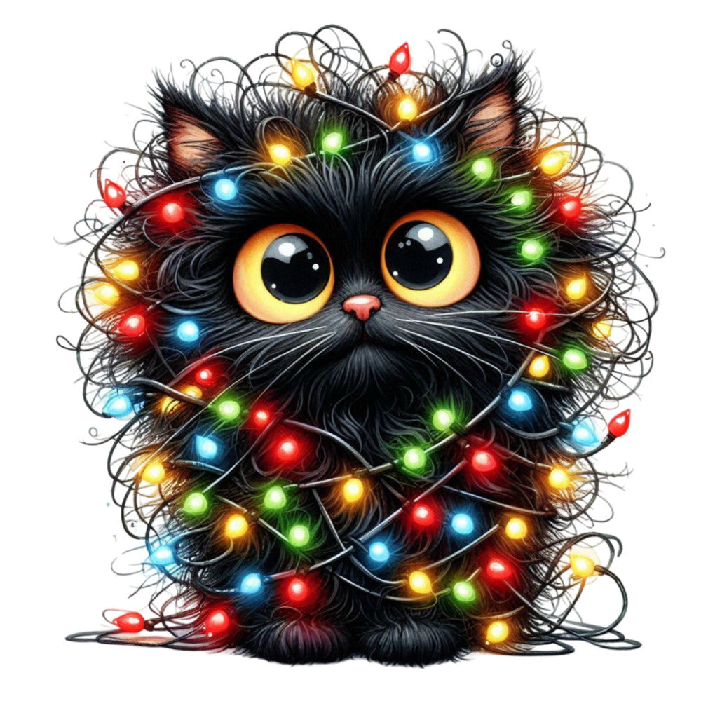 Tangled Christmas Cat Fabric Panel 14