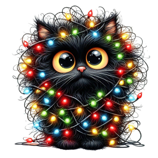 Tangled Christmas Cat Fabric Panel 14