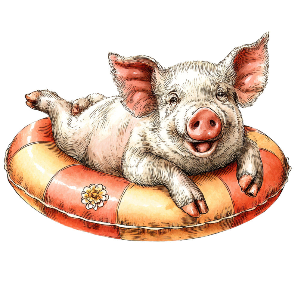 Whimsical Quirky Pool Float Pig Fabric Panel 13