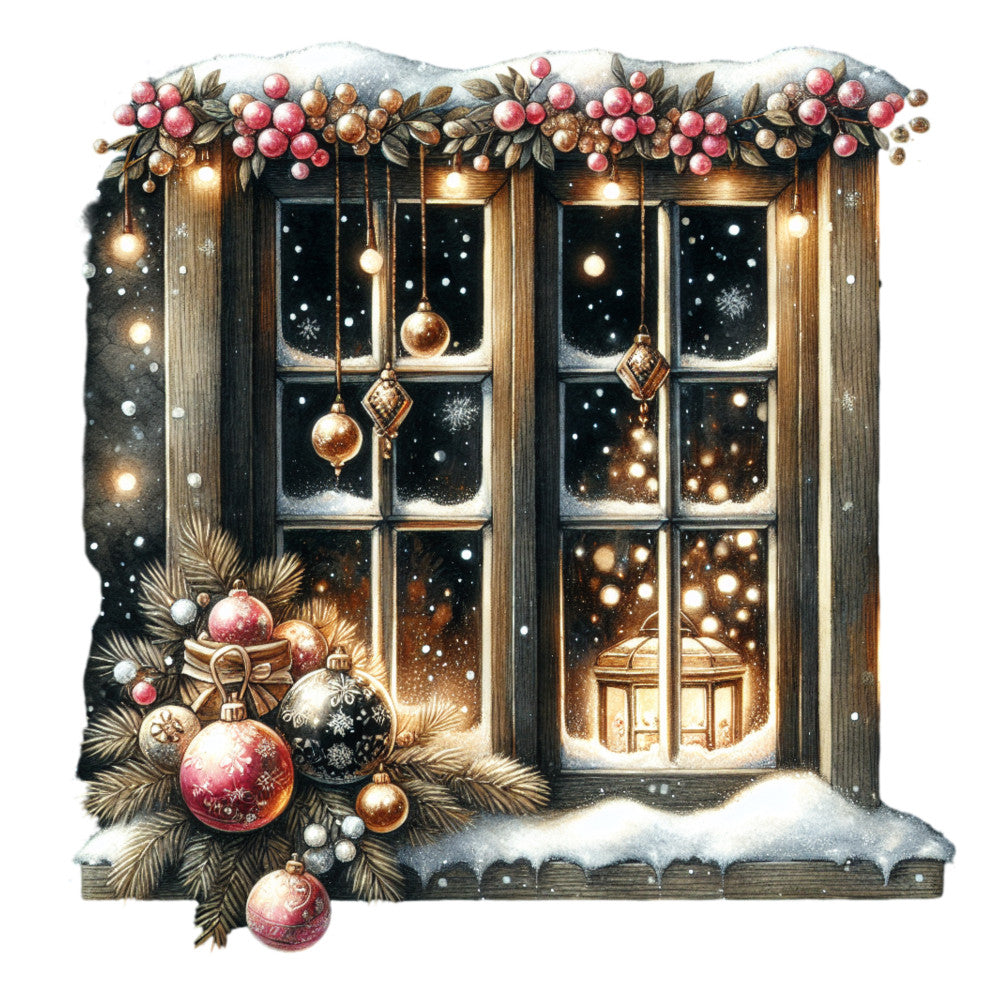 Vintage Christmas Window Fabric Panel 5