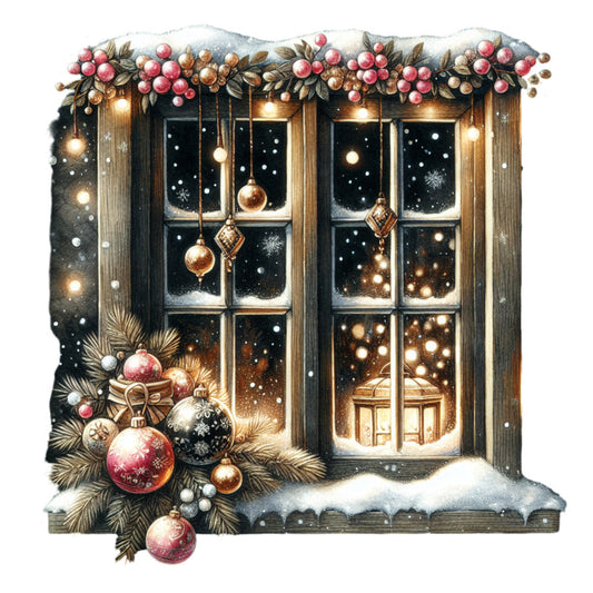 Vintage Christmas Window Fabric Panel 5