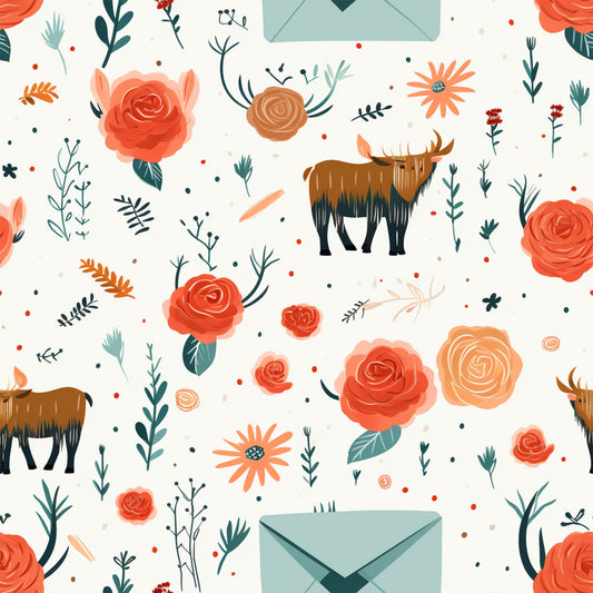 Handdrawn Highland Cows Pattern 3 Quilting Cotton Fabric