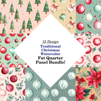 Traditional Christmas Watercolor Fat Quarter Bundle