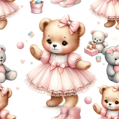 Pink Night Time Teddy Bears Pattern 10 Quilting Cotton Fabric