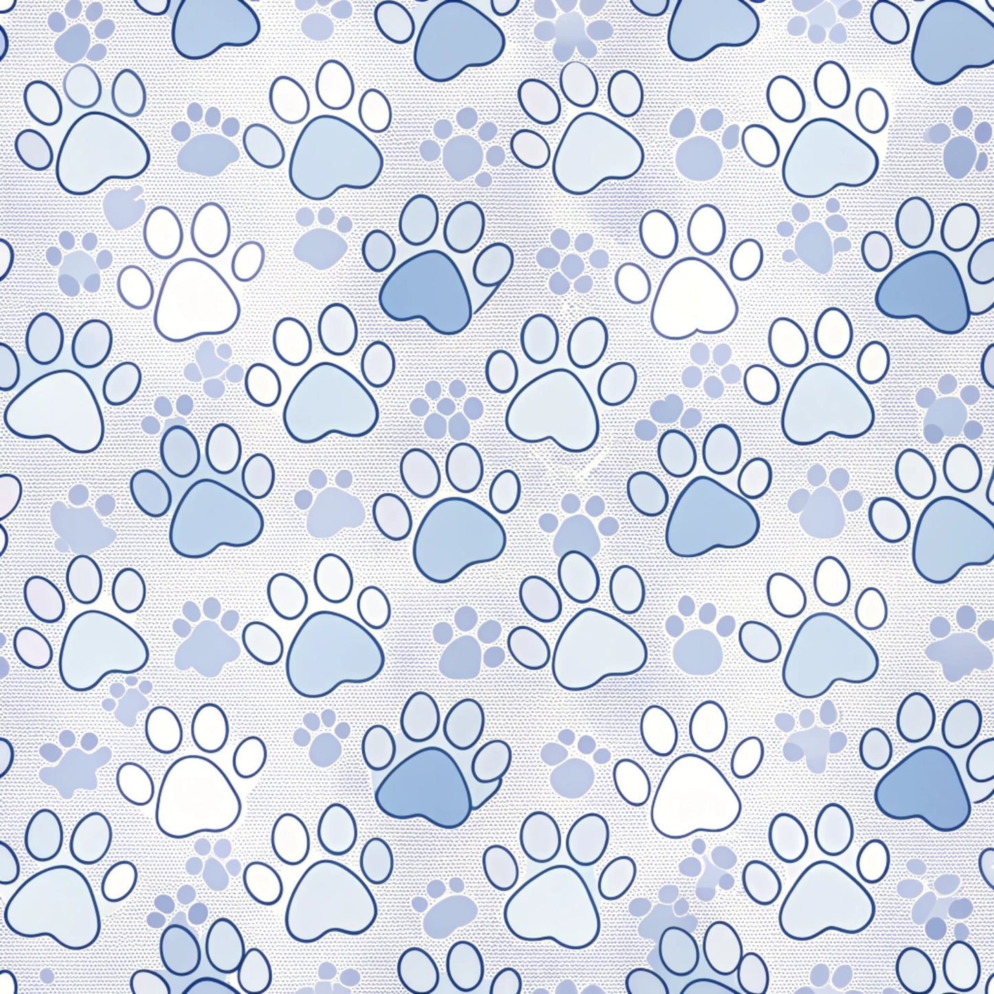 dog paws, paw prints, blue, light blue, periwinkle, white, cream, beige, animal prints, pet theme, scattered pattern, repeating motif, quilting cotton, fabric panel, playful, whimsical, cute animals, canine, dog lover, craft fabric, sewing material