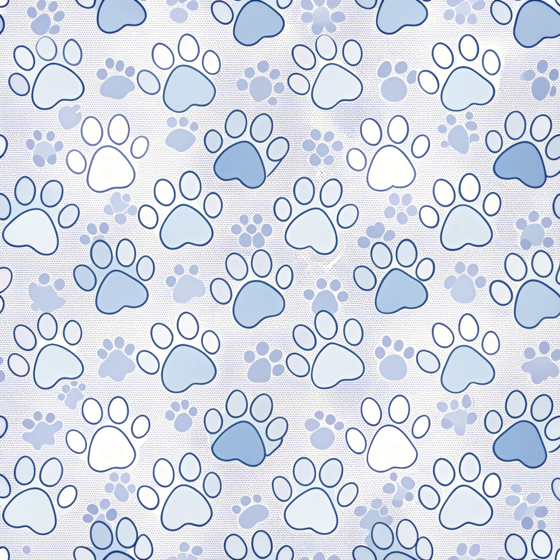 dog paws, paw prints, blue, light blue, periwinkle, white, cream, beige, animal prints, pet theme, scattered pattern, repeating motif, quilting cotton, fabric panel, playful, whimsical, cute animals, canine, dog lover, craft fabric, sewing material