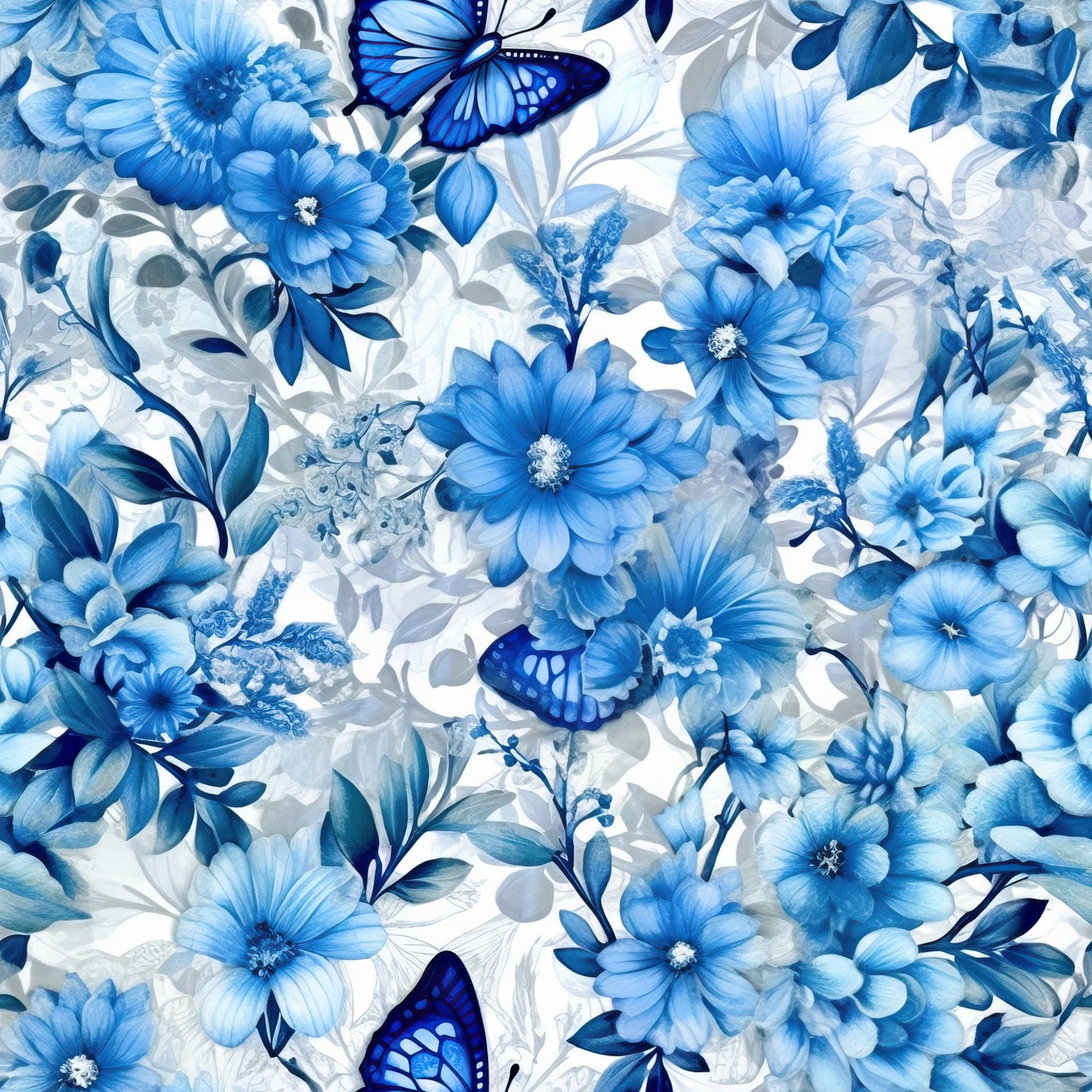 Daily Deal: Butterfly Ballet in Blue Pattern 1 Quilting Cotton Fabric - 45" x 1 Yard"