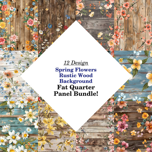 Spring Flowers Rustic Wood Background Fat Quarter Bundle