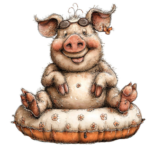 Whimsical Quirky Pool Float Pig Fabric Panel 8