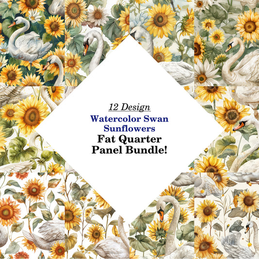 Watercolor Swan Sunflowers Fat Quarter Bundle