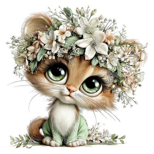 Whimsical Spring Cat Fabric Panel 12