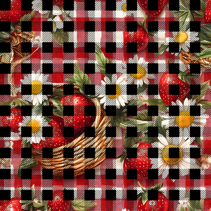 Strawberry Gingham Picnic Pattern 35 Quilting Cotton Fabric