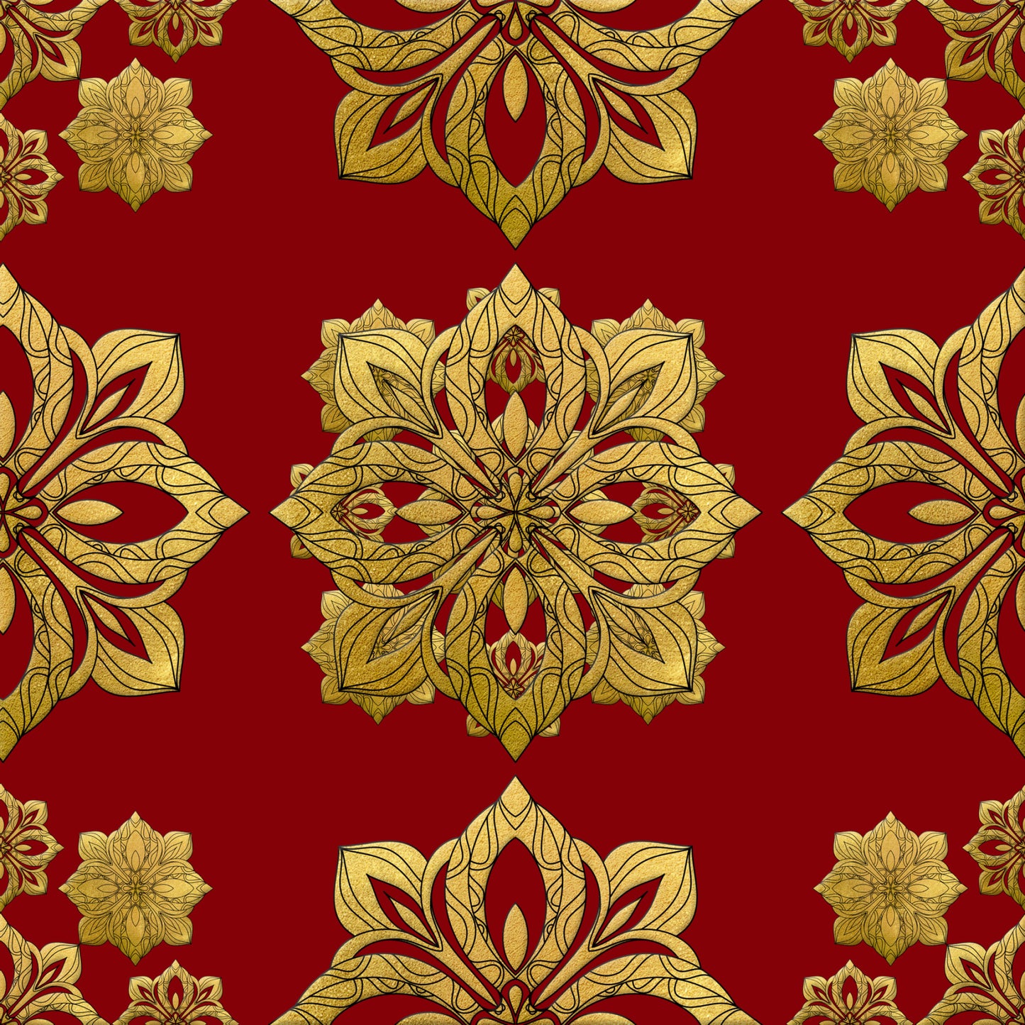 Red Gold Christmas Pattern 6 Quilting Cotton Fabric