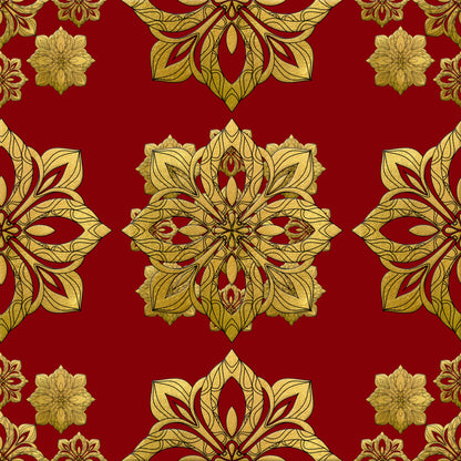 Red Gold Christmas Pattern 6 Quilting Cotton Fabric
