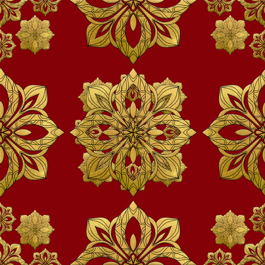 Red Gold Christmas Pattern 6 Quilting Cotton Fabric