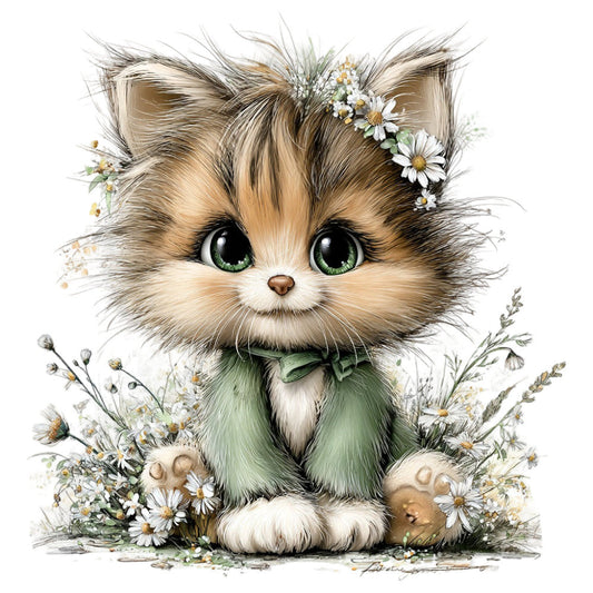 Whimsical Spring Cat Fabric Panel 3