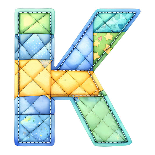 Blue Patchwork Alphabet Fabric Panel 19
