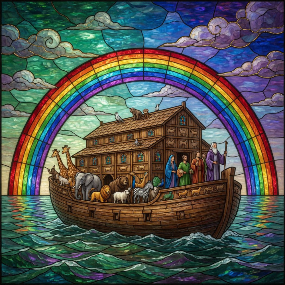 Stained Glass Noah's Ark Fabric Panel 1