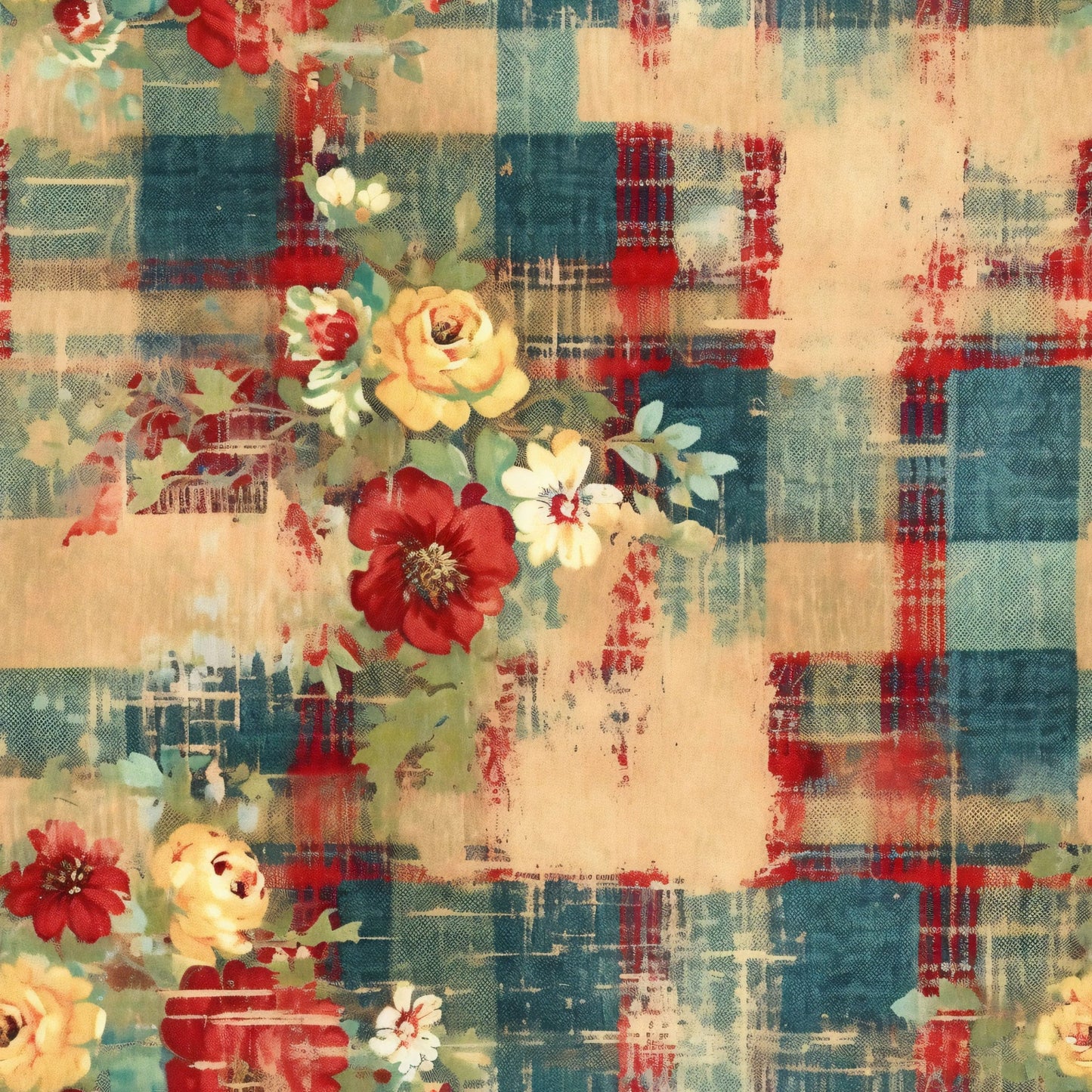 Daily Deal: Country Grunge Plaid Florals Pattern 11 Quilting Cotton Fabric - 45" x 3 Yards"