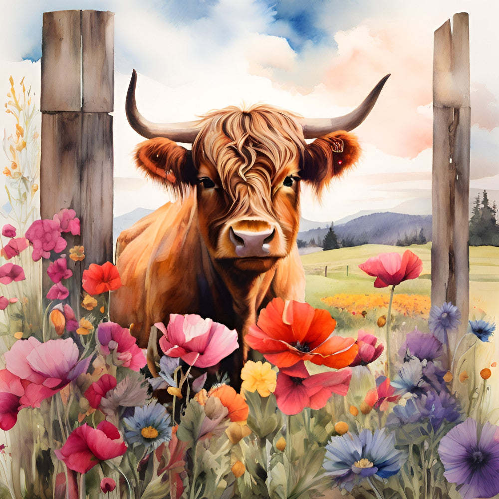 Highland Cow Art Fabric Panel 9