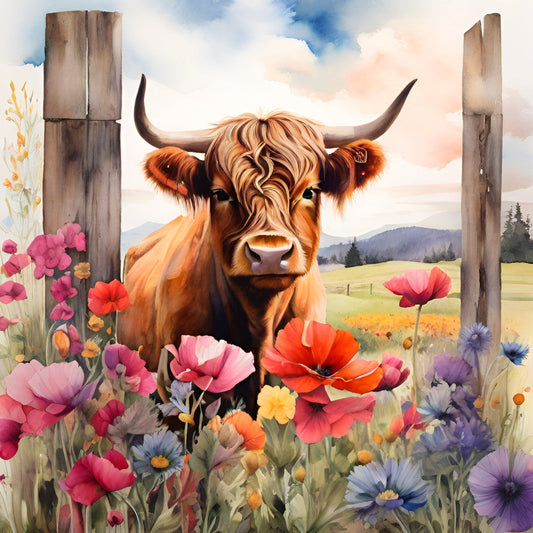Highland Cow Art Fabric Panel 9